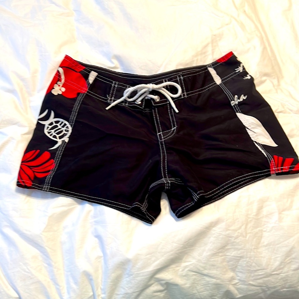 Shay Bouvier black,red and white swim shorts. Size 3